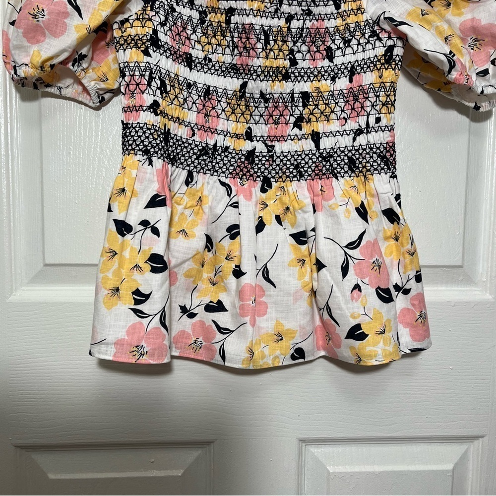 NWT KATE SPADE Lilly Blooms Floral Smocked Puff Sleeve Top | size XS - Picture 11 of 12